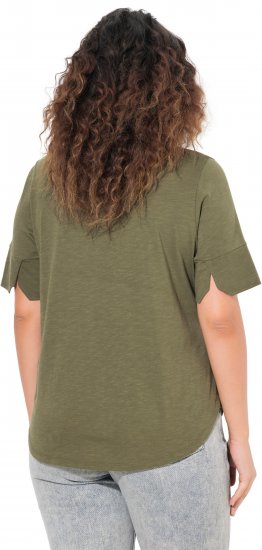 Ulla Popken Beaded Short Sleeve Graphic Tee Olive - Mintás pólók nőknek - 