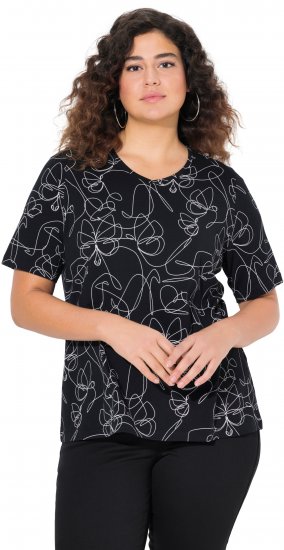 Ulla Popken Abstract Animal Print Short Sleeve Tee Black - Mintás pólók nőknek - 