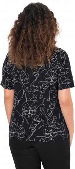Ulla Popken Abstract Animal Print Short Sleeve Tee Black - Mintás pólók nőknek - 