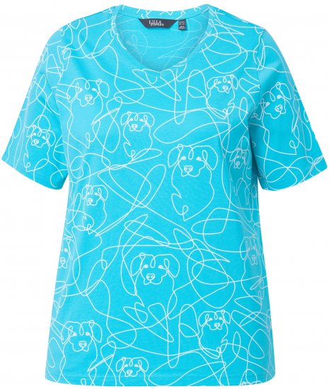 Ulla Popken Abstract Animal Print Short Sleeve Tee Deep Aqua - Mintás pólók nőknek - 
