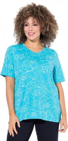 Ulla Popken Abstract Animal Print Short Sleeve Tee Deep Aqua - Mintás pólók nőknek - 