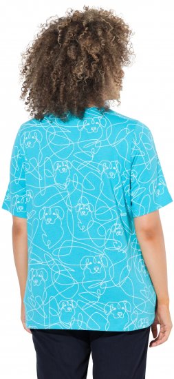 Ulla Popken Abstract Animal Print Short Sleeve Tee Deep Aqua - Mintás pólók nőknek - 