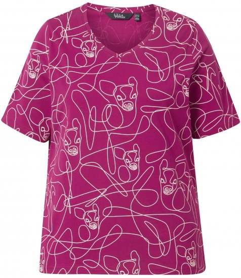 Ulla Popken Abstract Animal Print Short Sleeve Tee Magnolia Red - Mintás pólók nőknek - 