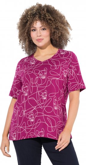Ulla Popken Abstract Animal Print Short Sleeve Tee Magnolia Red - Mintás pólók nőknek - 