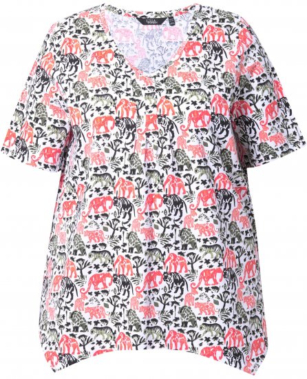 Ulla Popken Half-sleeve A-line V-neck Pointed Hem Animal Pattern T-shirt Snow White - Mintás pólók nőknek - 