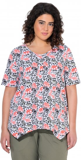 Ulla Popken Half-sleeve A-line V-neck Pointed Hem Animal Pattern T-shirt Snow White - Mintás pólók nőknek - 