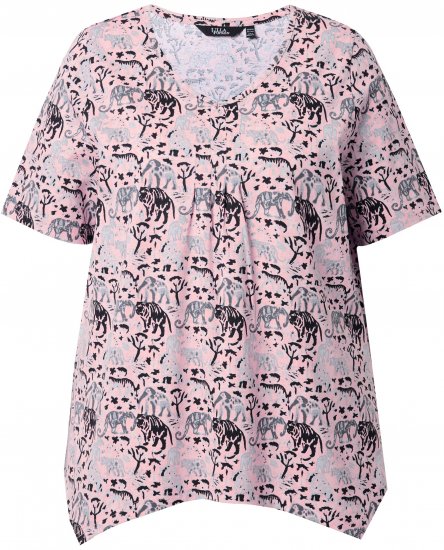 Ulla Popken Half-sleeve A-line V-neck Pointed Hem Animal Pattern T-shirt Pastel Rose - Mintás pólók nőknek - 