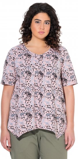 Ulla Popken Half-sleeve A-line V-neck Pointed Hem Animal Pattern T-shirt Pastel Rose - Mintás pólók nőknek - 
