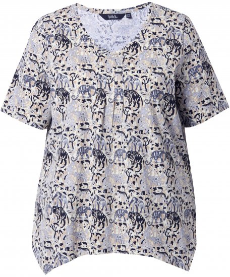 Ulla Popken Half-sleeve A-line V-neck Pointed Hem Animal Pattern T-shirt Moss - Mintás pólók nőknek - 