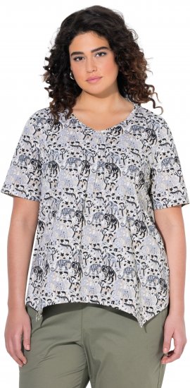 Ulla Popken Half-sleeve A-line V-neck Pointed Hem Animal Pattern T-shirt Moss - Mintás pólók nőknek - 