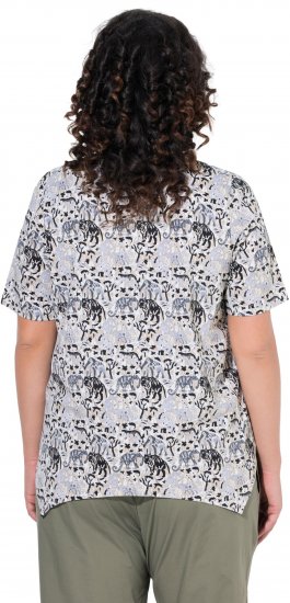 Ulla Popken Half-sleeve A-line V-neck Pointed Hem Animal Pattern T-shirt Moss - Mintás pólók nőknek - 