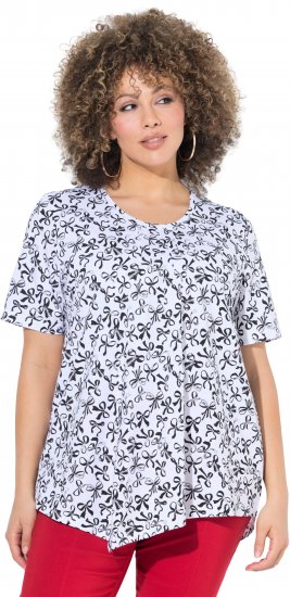 Ulla Popken Bow Print Short Sleeve Pointed Hem Tee Snow White - Mintás pólók nőknek - 