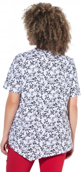 Ulla Popken Bow Print Short Sleeve Pointed Hem Tee Snow White - Mintás pólók nőknek - 