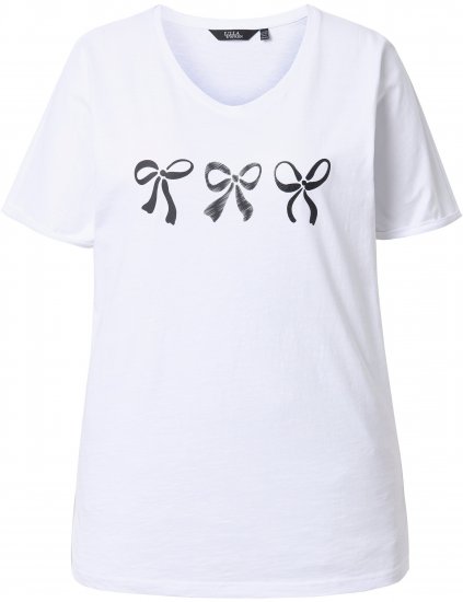 Ulla Popken Bow Short Sleeve Graphic Tee Snow White - Mintás pólók nőknek - 