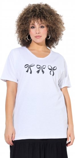 Ulla Popken Bow Short Sleeve Graphic Tee Snow White - Mintás pólók nőknek - 