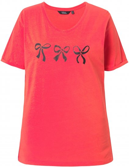 Ulla Popken Bow Short Sleeve Graphic Tee Light Red - Mintás pólók nőknek - 