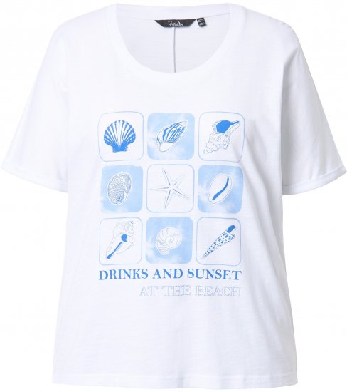 Ulla Popken Drinks And Sunset Graphic Tee Snow White - Mintás pólók nőknek - 