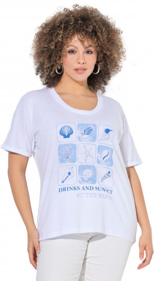 Ulla Popken Drinks And Sunset Graphic Tee Snow White - Mintás pólók nőknek - 
