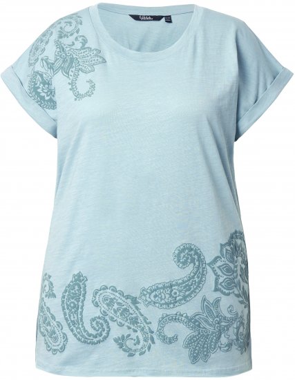 Ulla Popken Textured Paisley Motif Cap Sleeve Tee Light Moss Green - Mintás pólók nőknek - 