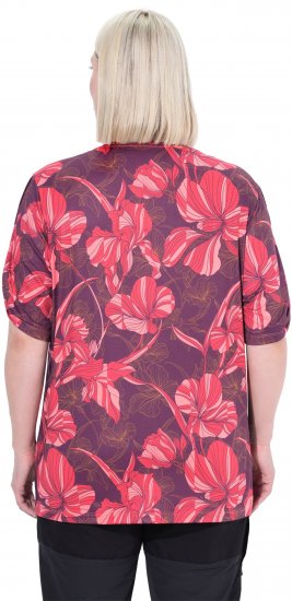 Ulla Popken Quick Drying Flower Print Short Sleeve Tee Dark Cherry - Mintás pólók nőknek - 