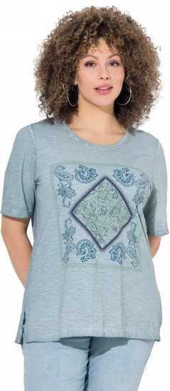 Ulla Popken Paisley Short Sleeve Graphic Tee Light Moss Green - Mintás pólók nőknek - 