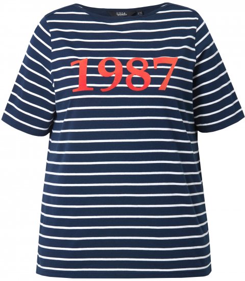 Ulla Popken Striped 1987 Boat Neck Tee Navy Blue - Mintás pólók nőknek - 