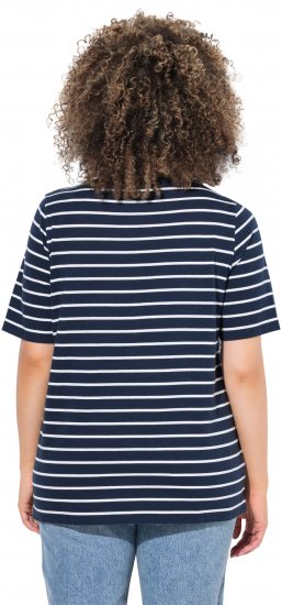 Ulla Popken Striped 1987 Boat Neck Tee Navy Blue - Mintás pólók nőknek - 