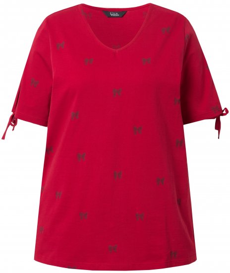 Ulla Popken Bow Print Split Sleeve Tee Ruby Red - Mintás pólók nőknek - 