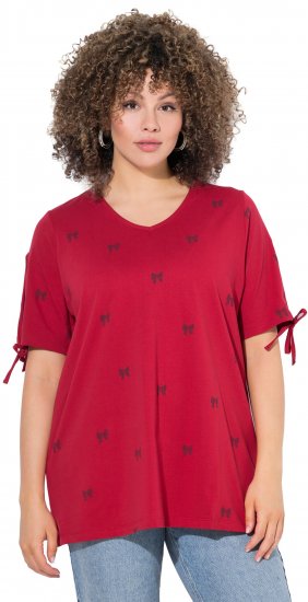 Ulla Popken Bow Print Split Sleeve Tee Ruby Red - Mintás pólók nőknek - 
