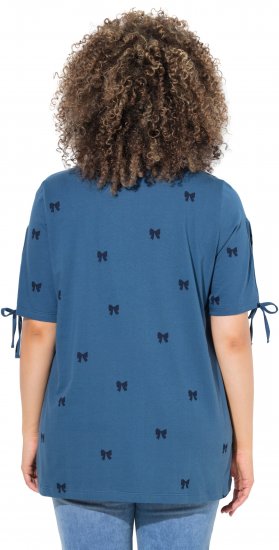 Ulla Popken Bow Print Split Sleeve Tee Indigo Denim - Mintás pólók nőknek - 