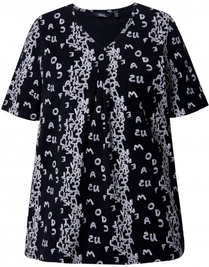 Ulla Popken Letter Print Short Sleeve Tee Black - Mintás pólók nőknek - 