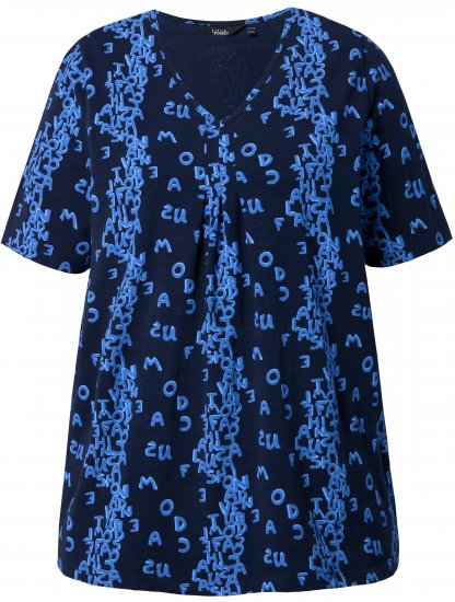 Ulla Popken Letter Print Short Sleeve Tee Navy - Mintás pólók nőknek - 