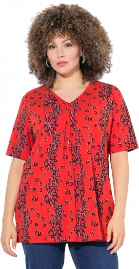 Ulla Popken Letter Print Short Sleeve Tee Red - Mintás pólók nőknek - 
