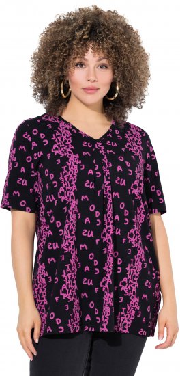 Ulla Popken Letter Print Short Sleeve Tee Magnolia Red - Mintás pólók nőknek - 