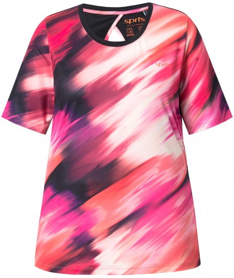 Ulla Popken Cutout Abstract Print Short Sleeve Tee Hibiscus Red - Mintás pólók nőknek - 