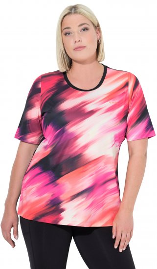 Ulla Popken Cutout Abstract Print Short Sleeve Tee Hibiscus Red - Mintás pólók nőknek - 