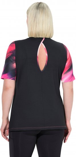Ulla Popken Cutout Abstract Print Short Sleeve Tee Hibiscus Red - Mintás pólók nőknek - 