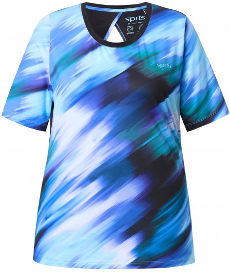 Ulla Popken Cutout Abstract Print Short Sleeve Tee Light Sapphire - Mintás pólók nőknek - 