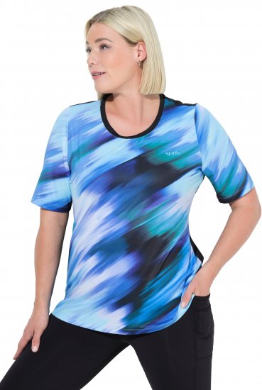 Ulla Popken Cutout Abstract Print Short Sleeve Tee Light Sapphire - Mintás pólók nőknek - 