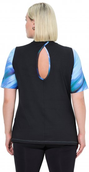 Ulla Popken Cutout Abstract Print Short Sleeve Tee Light Sapphire - Mintás pólók nőknek - 