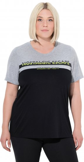 Ulla Popken Nostalgic Escape Performance T-Shirt Black - Mintás pólók nőknek - 