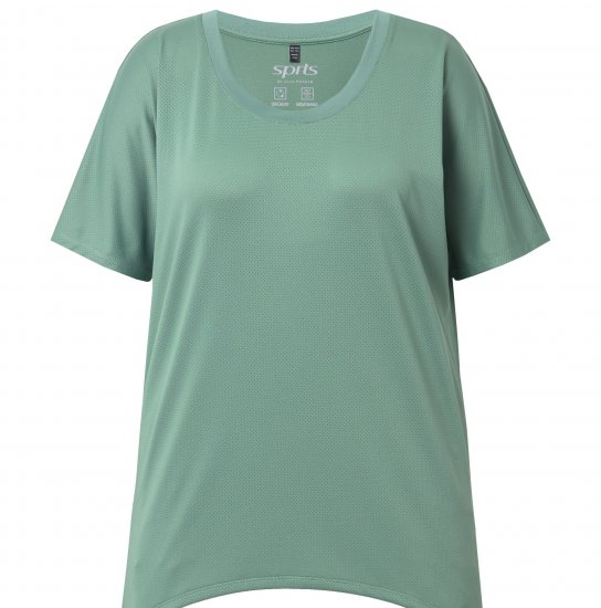 Ulla Popken Quick Drying Pointed Hem Stretch Fit Tee Ivy Green - Pólók - 