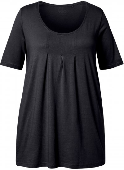 Ulla Popken Essential Front Pleat Tee Black - Pólók - 