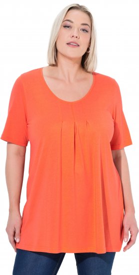 Ulla Popken Essential Front Pleat Tee Pink Coral - Pólók - 