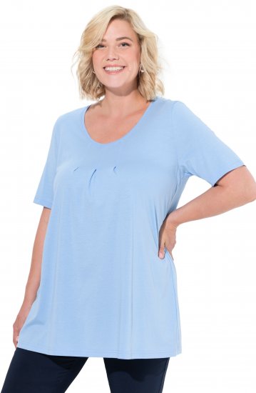 Ulla Popken Essential Front Pleat Tee Light Blue - Pólók - 