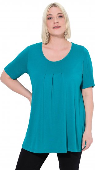 Ulla Popken Essential Front Pleat Tee Teal - Pólók - 
