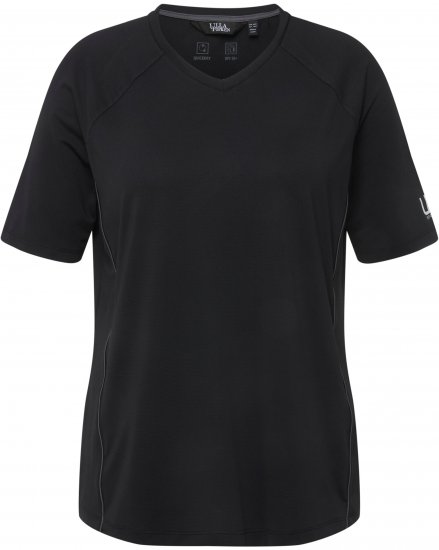 Ulla Popken Piping Accent Functional UVP 50+ Stretch Knit Top Black - Pólók - 