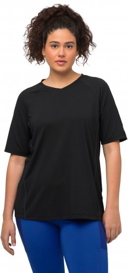 Ulla Popken Piping Accent Functional UVP 50+ Stretch Knit Top Black - Pólók - 