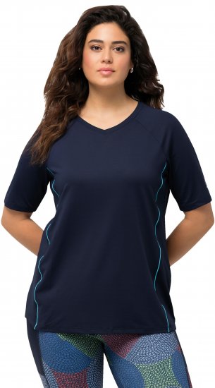 Ulla Popken Piping Accent Functional UVP 50+ Stretch Knit Top Navy Blue - Pólók - 