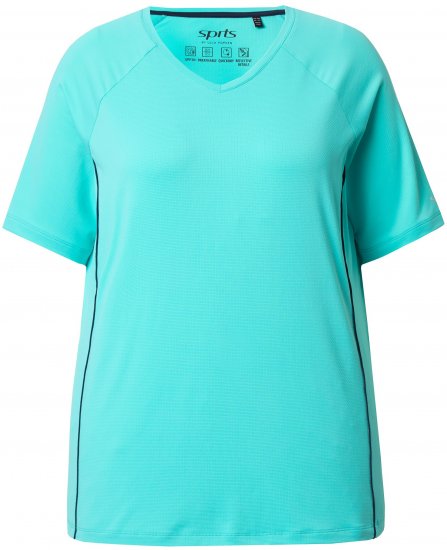 Ulla Popken Piping Accent Functional UVP 50+ Stretch Knit Top Aqua Green - Pólók - 